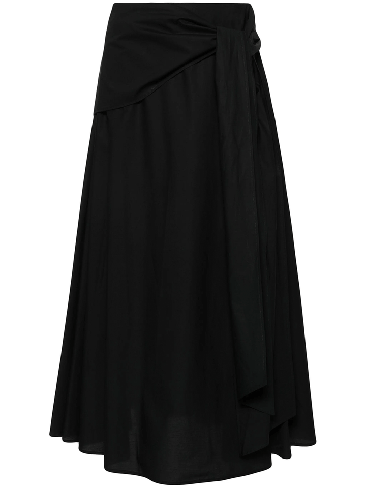 MSGM-Cotton-Flared-Skirt-With-Ribbon-Black-1