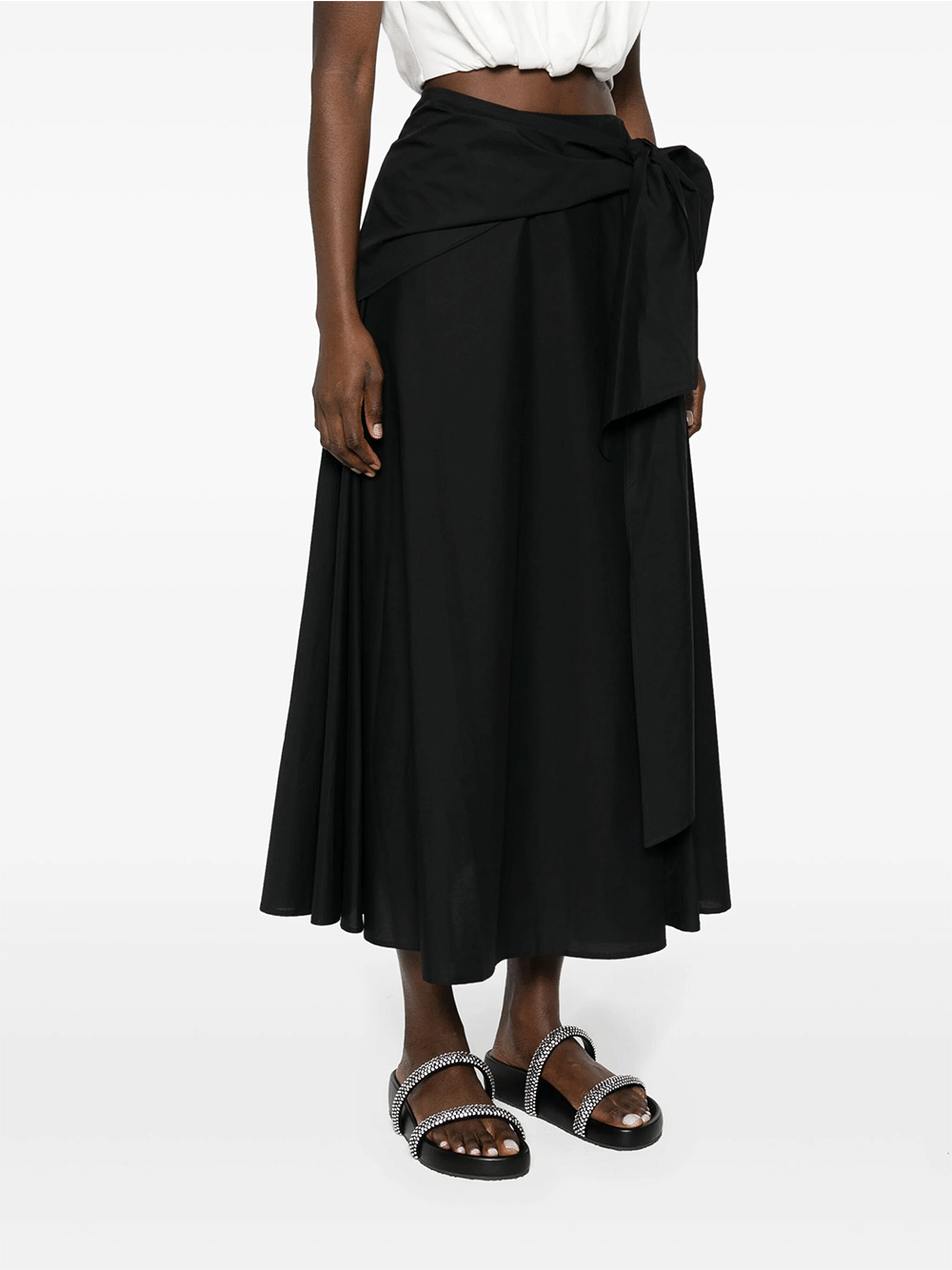 MSGM-Cotton-Flared-Skirt-With-Ribbon-Black-3
