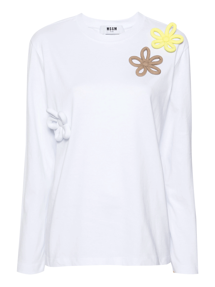 MSGM-Daisy-Applique-Long-Sleeves-Tee-White-1