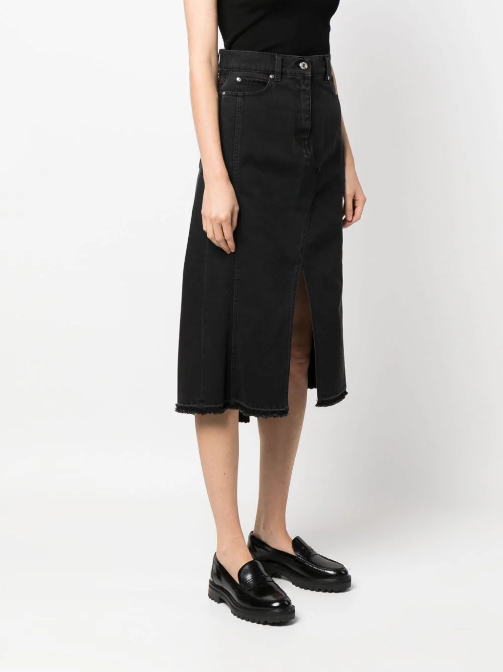 MSGM-Front-Slit-Denim-Midi-Skirt-Black-3