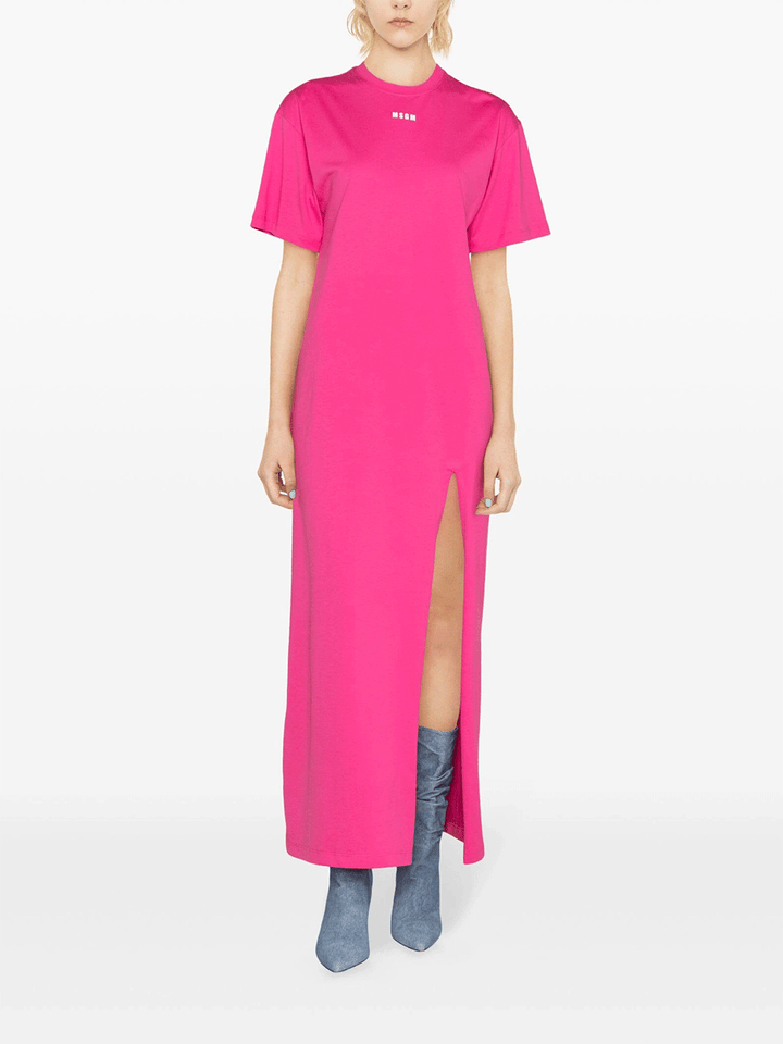 MSGM-Logo-T-Shirt-Dress-Fushia-2