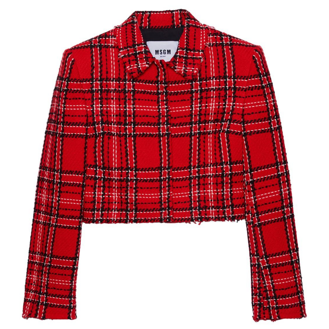 Red Checks Cropped Jacket