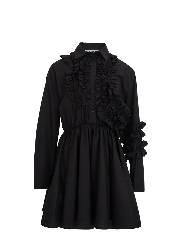 MSGM Ruffles Detail Long Sleeves Dress Black 1