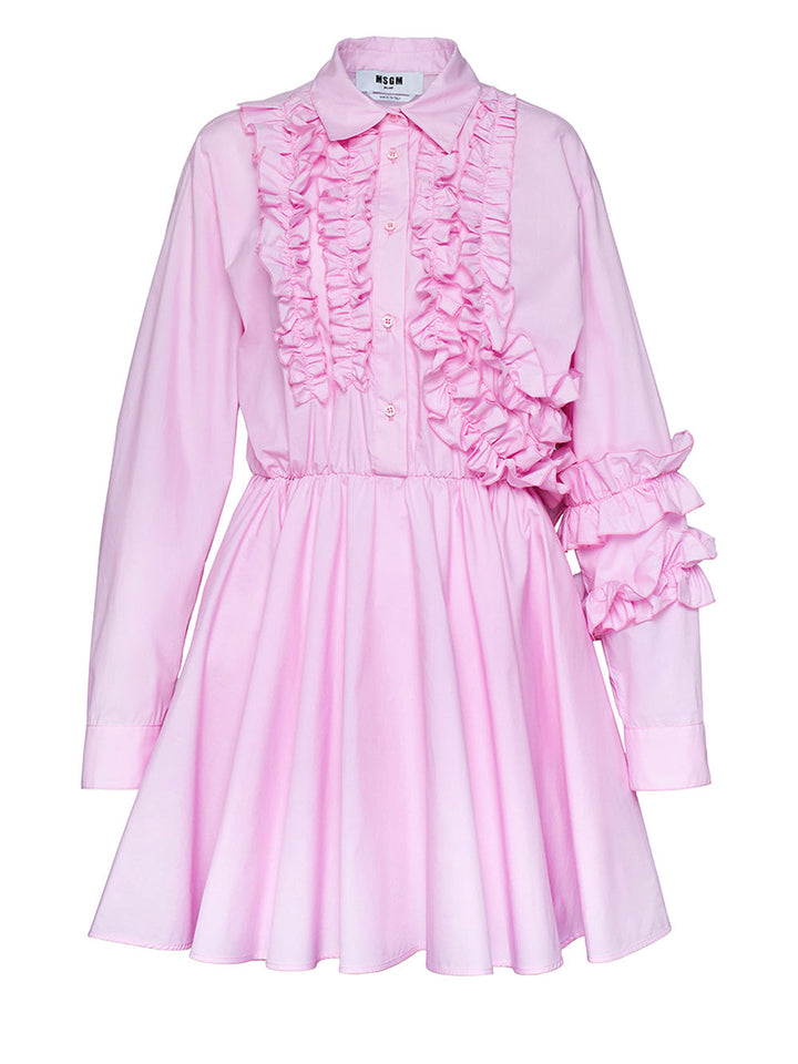     MSGM-Ruffles-Detail-Long-Sleeves-Dress-Pink-1