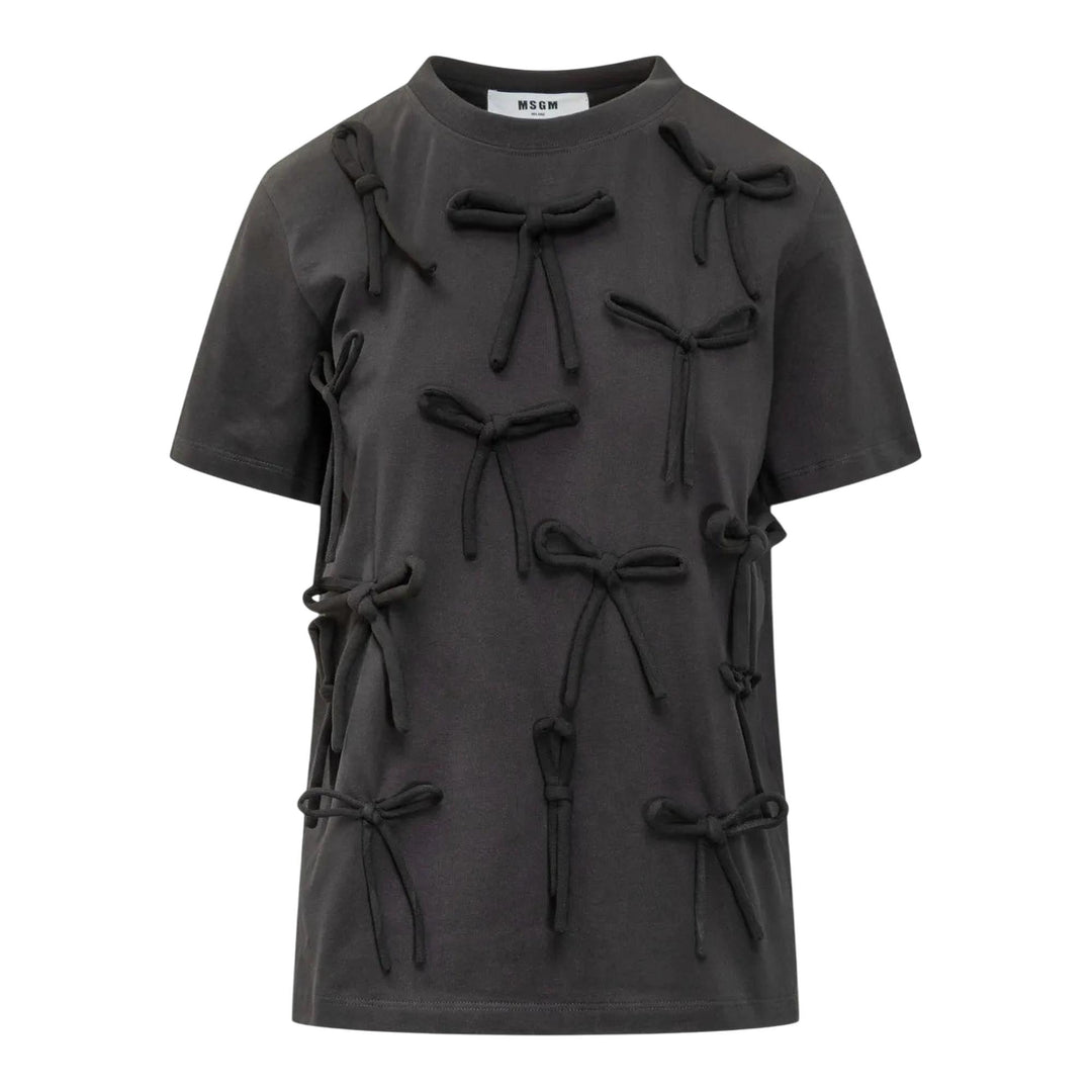 Club21 - MSGM - All Over Ribbon Detail T-Shirt - TEES - Black