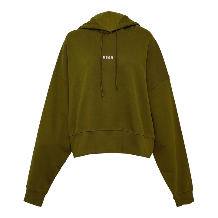 Club21 - MSGM - Logo Cropped Hoodie - SWEATSHIRTS - Olive