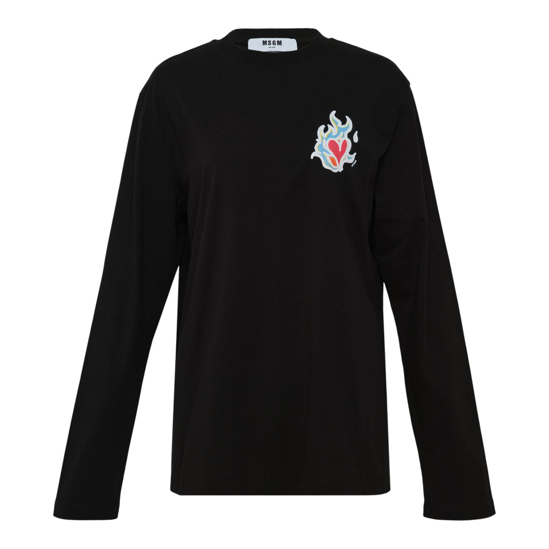 Club21 - MSGM - Love Logo Long-Sleeve T-Shirt - TEES - Black