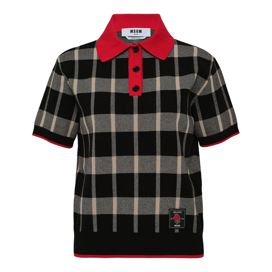 Club21 - MSGM - Maglia Plaid Collar Knit Top - KNIT TOPS - Black
