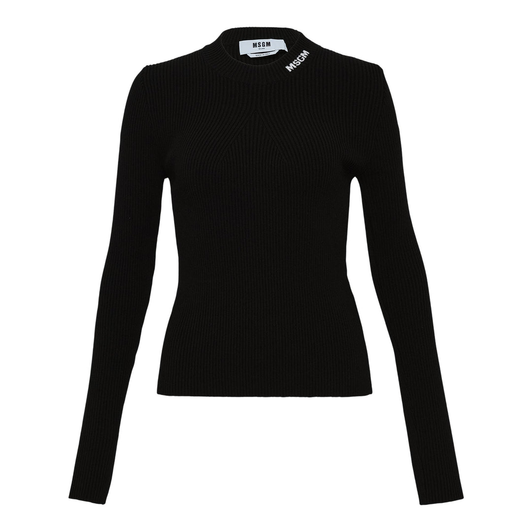 Club21 - MSGM - Maglia Small Neckline Logo Fit Top - KNIT TOPS - Black