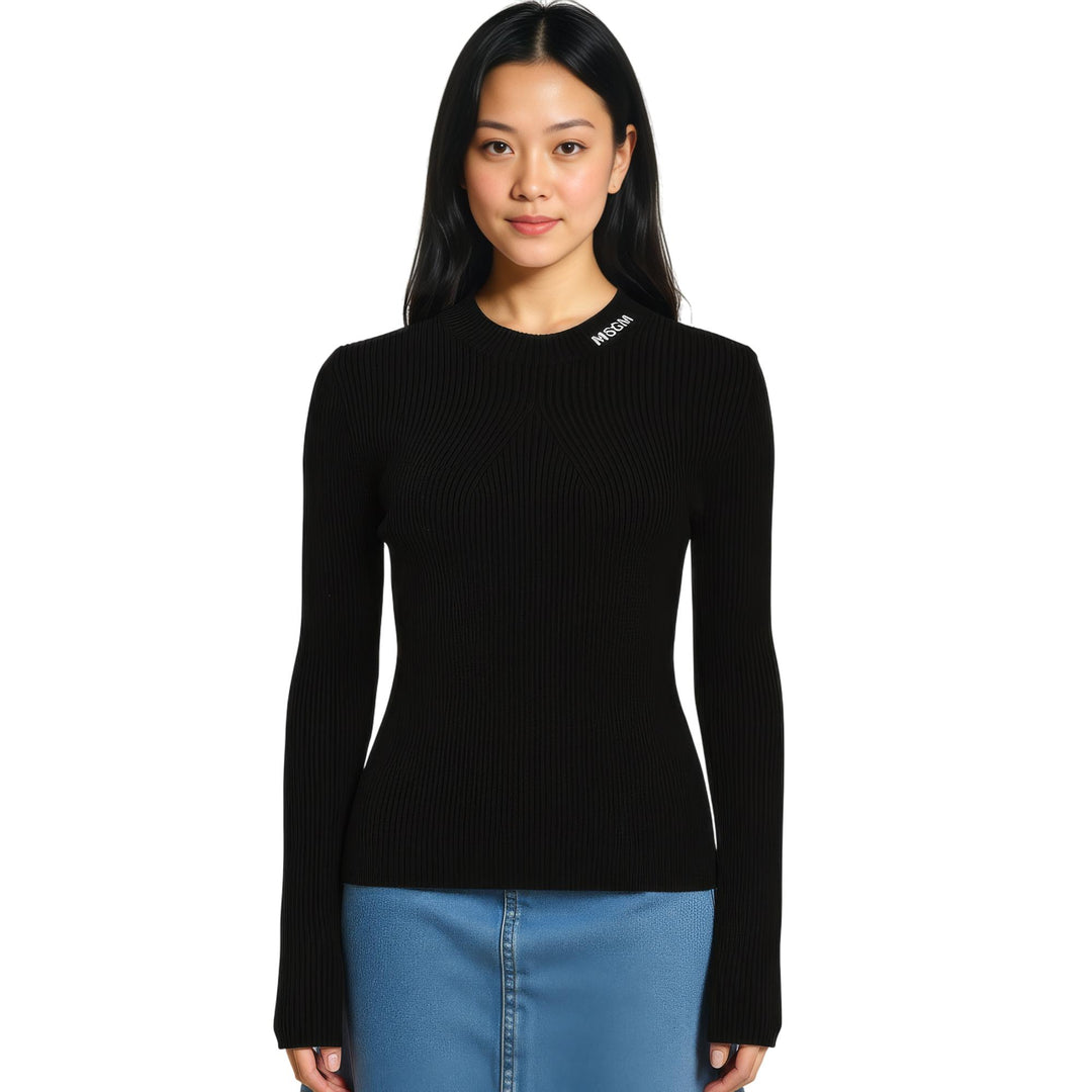 Club21 - MSGM - Maglia Small Neckline Logo Fit Top - KNIT TOPS - Black
