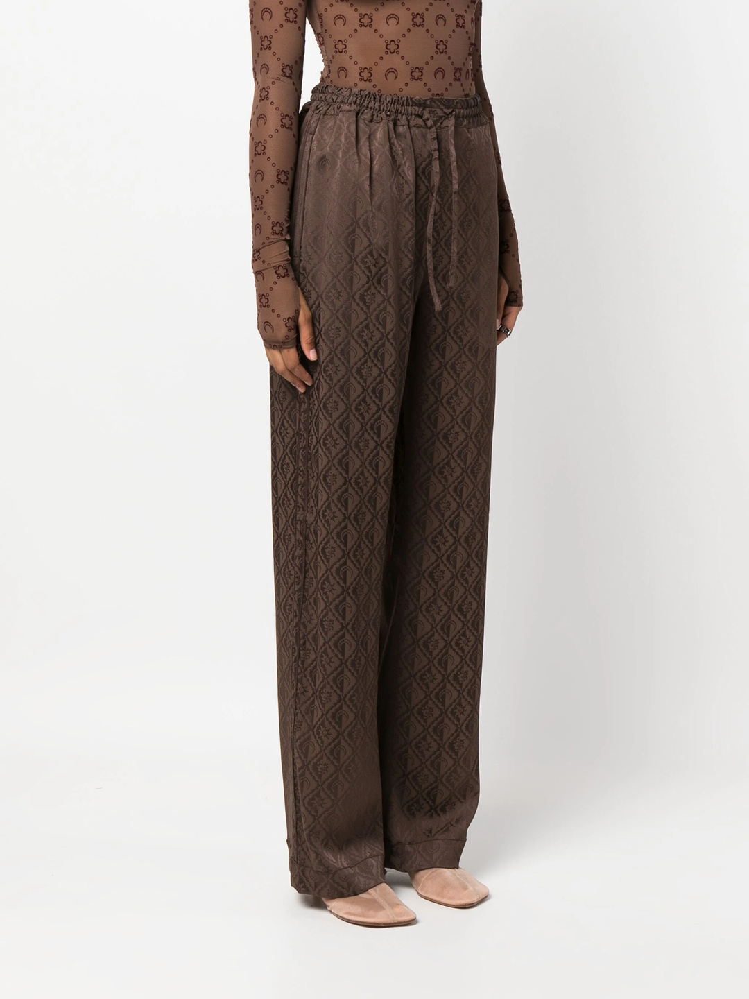 Marine-Serre-Moon-Diamant-Satin-Jacquard-Pants-Brown-3