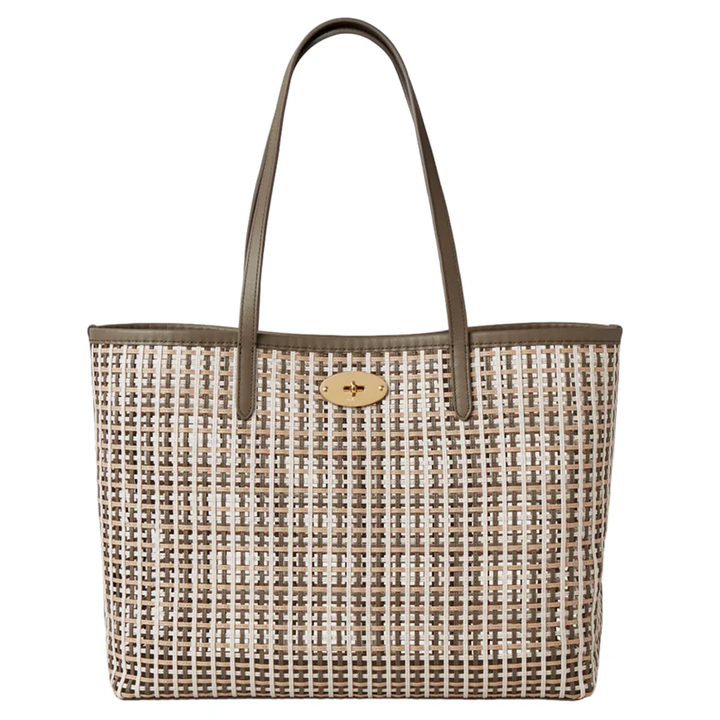 Bayswater Tote Linen Green, Beige Pine & Eggshell Leather Netting