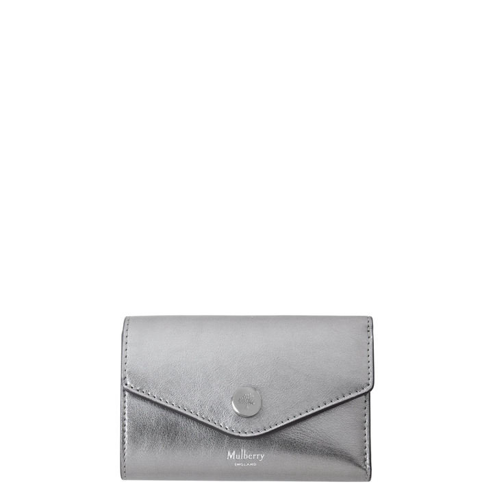 Folded Multi-Card Wallet Pewter Metallic Calf Nappa