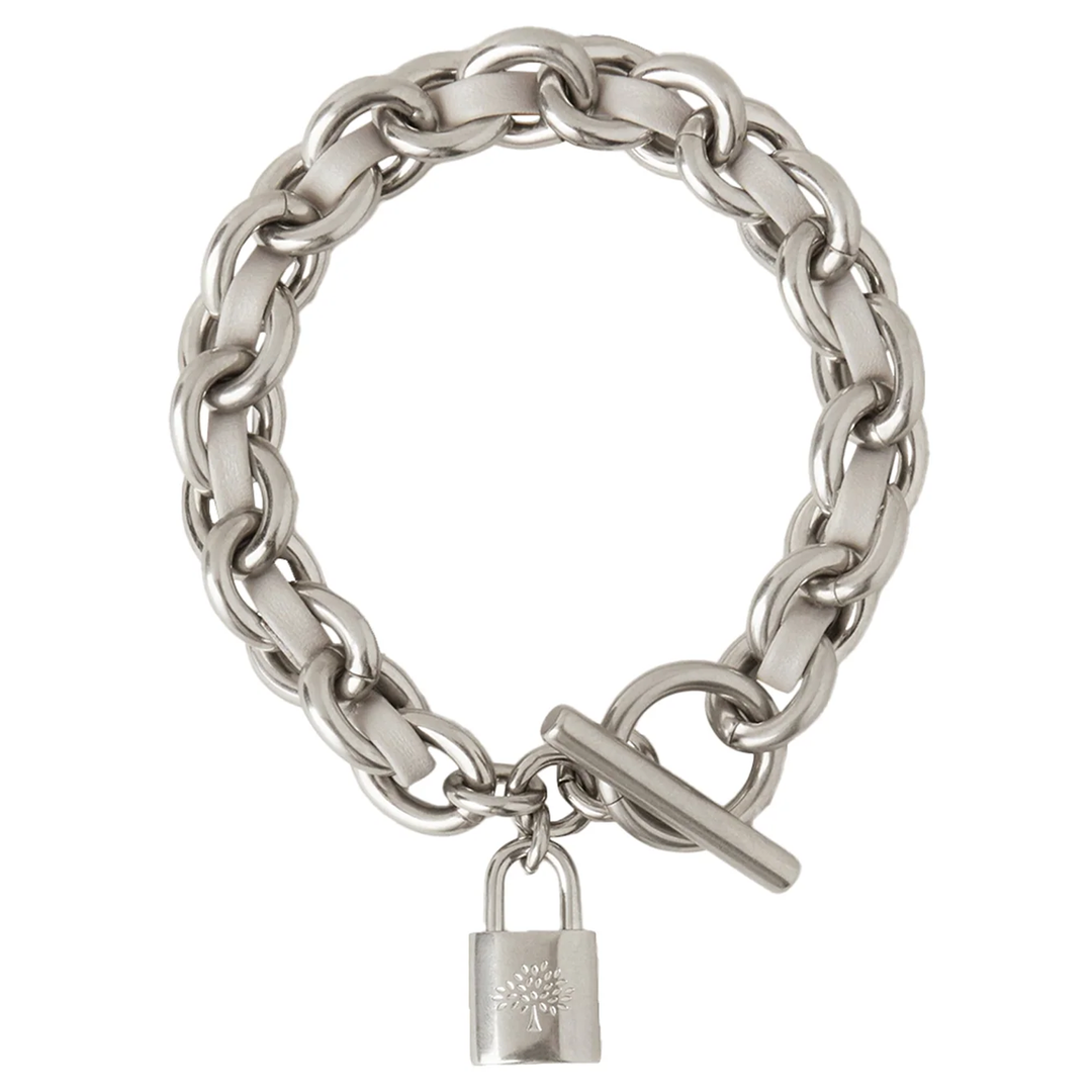 Lily Leather Chain Bracelet Small Pale Grey Silky Calf & Silver Plated Stainless