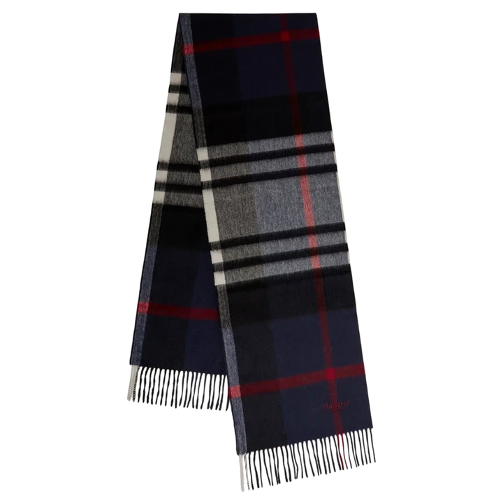 Small Check Merino Wool Scarf Night Sky & Lancaster Red Merino Wool