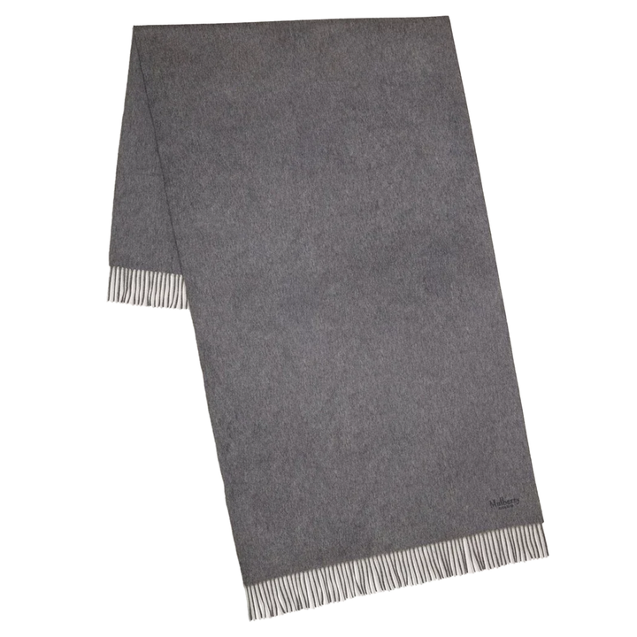 Solid Merino Wool Scarf Grey Melange Embroidered Merino Wool