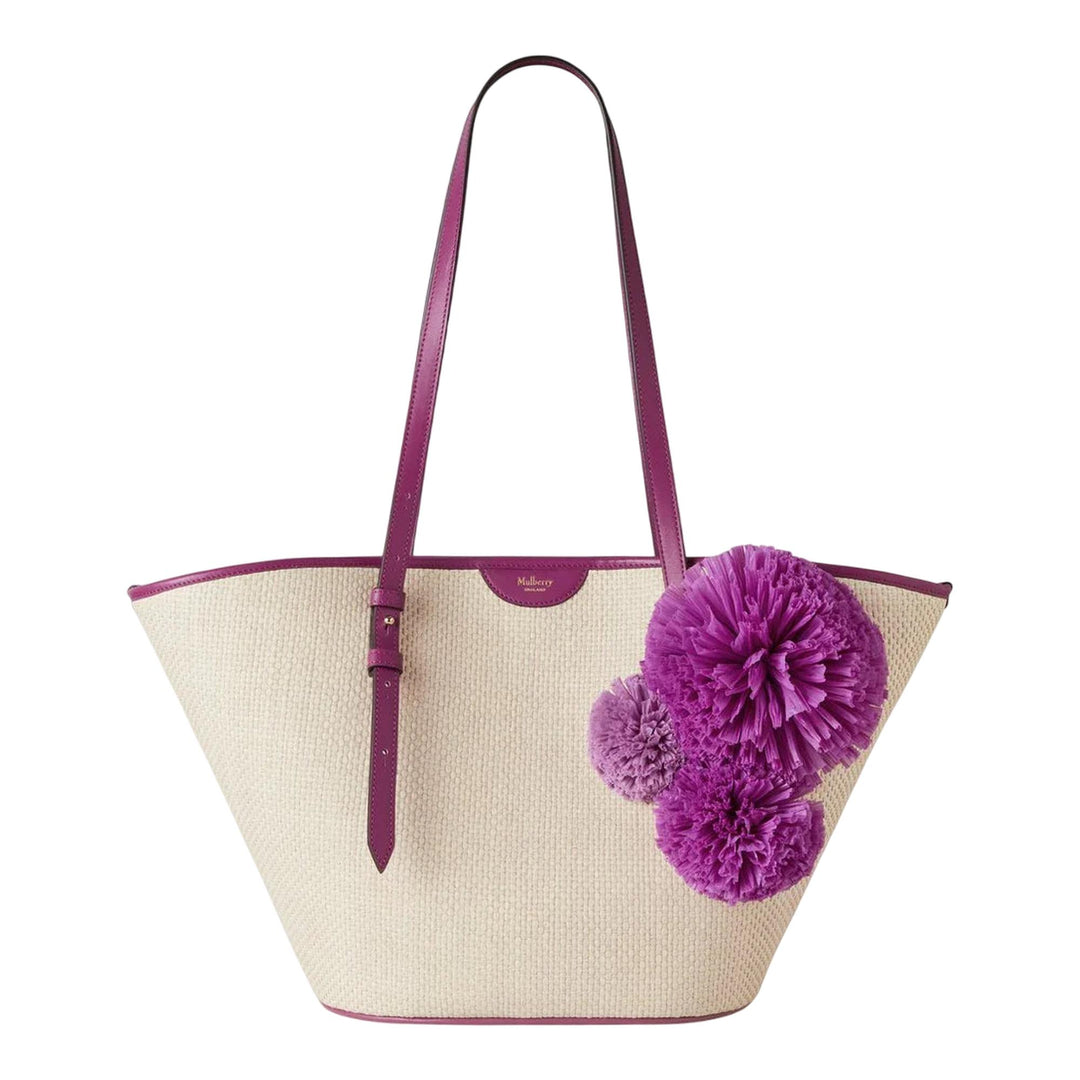 Club21 - Mulberry - Basket Tote Orchid Bloom Raffia & Pom Poms - MEDIUM TOTES - Orchid Bloom