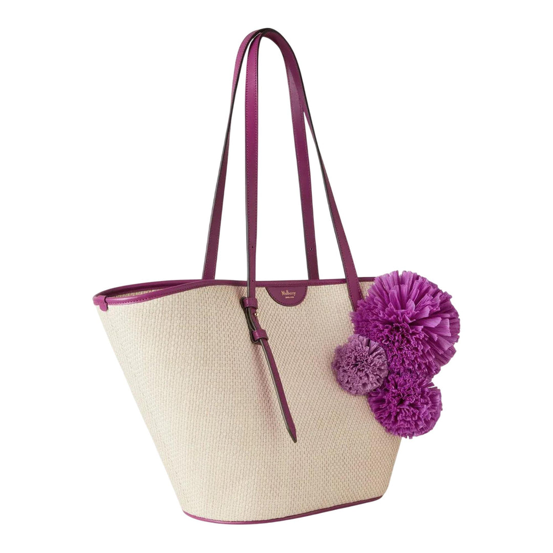 Club21 - Mulberry - Basket Tote Orchid Bloom Raffia & Pom Poms - MEDIUM TOTES - Orchid Bloom