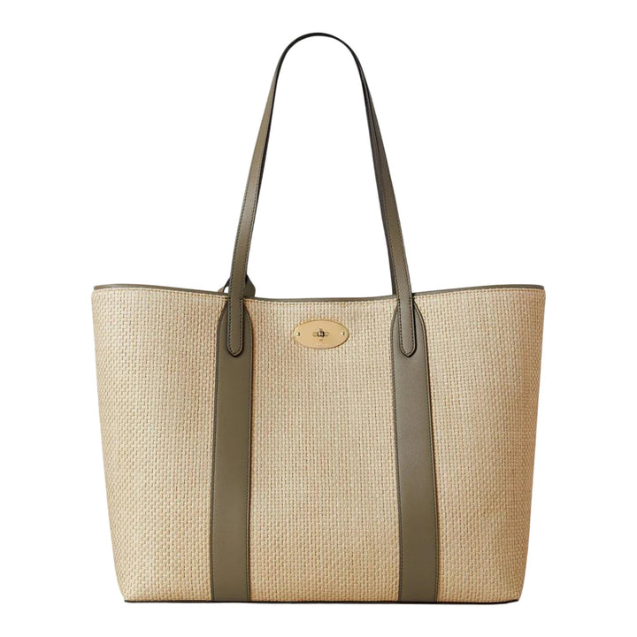 Club21 - Mulberry - Bayswater Tote Linen Green & Natural Raffia & Leather - MEDIUM TOTES - Linen Green-Natural