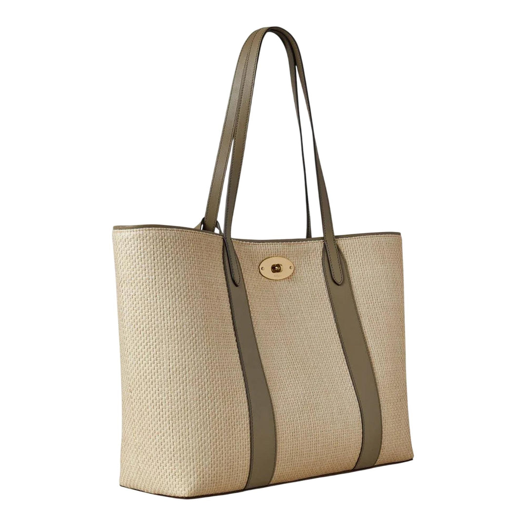 Club21 - Mulberry - Bayswater Tote Linen Green & Natural Raffia & Leather - MEDIUM TOTES - Linen Green-Natural
