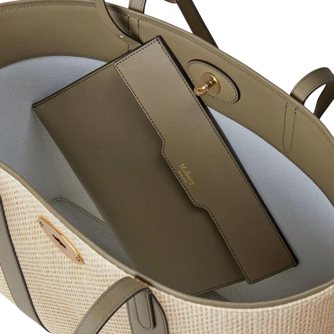 Club21 - Mulberry - Bayswater Tote Linen Green & Natural Raffia & Leather - MEDIUM TOTES - Linen Green-Natural