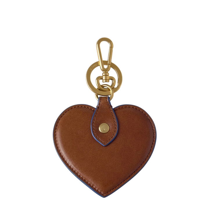 Heart Keyring Oak & Pigment Blue Smooth Glossy Leather