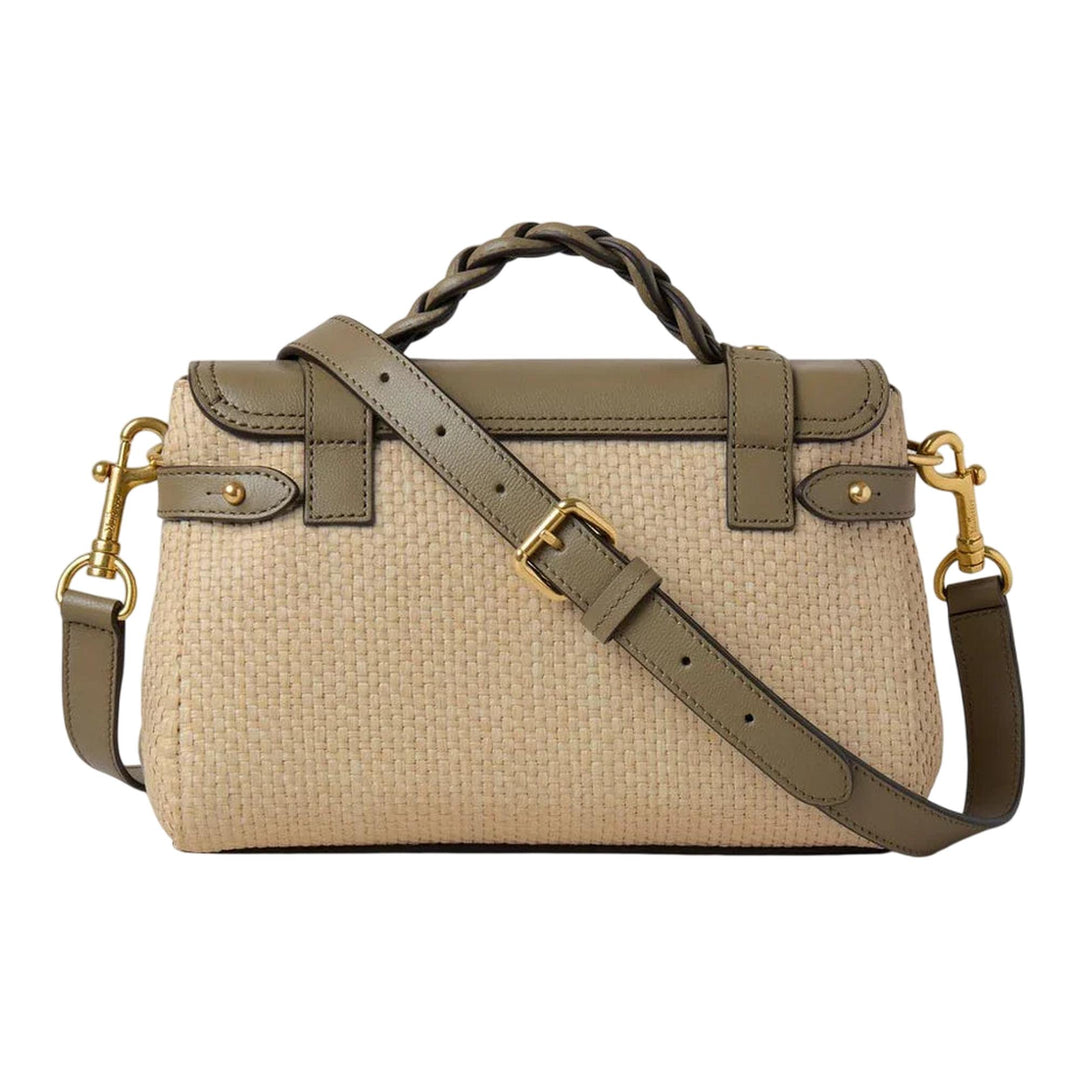 Club21 - Mulberry - Mini Alexa Linen Green & Natural Raffia & Leather - MINI TOP HANDLE - Linen Green-Natural