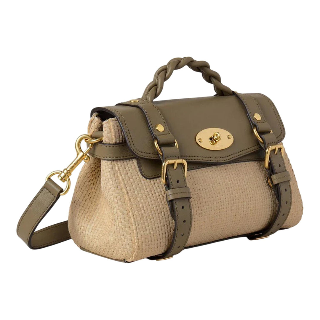 Club21 - Mulberry - Mini Alexa Linen Green & Natural Raffia & Leather - MINI TOP HANDLE - Linen Green-Natural