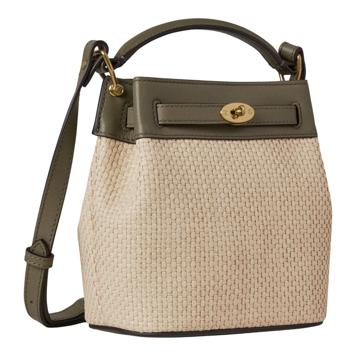 Club21 - Mulberry - Mini Islington Bucket Linen Green & Natural Raffia & Leather - MINI CROSS BODY - Linen Green
