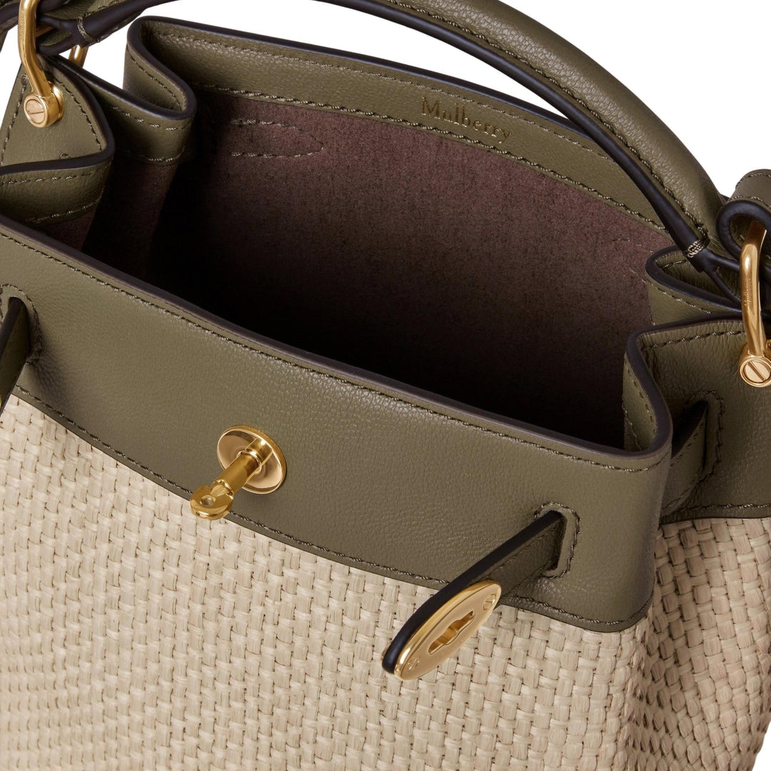 Club21 - Mulberry - Mini Islington Bucket Linen Green & Natural Raffia & Leather - MINI CROSS BODY - Linen Green