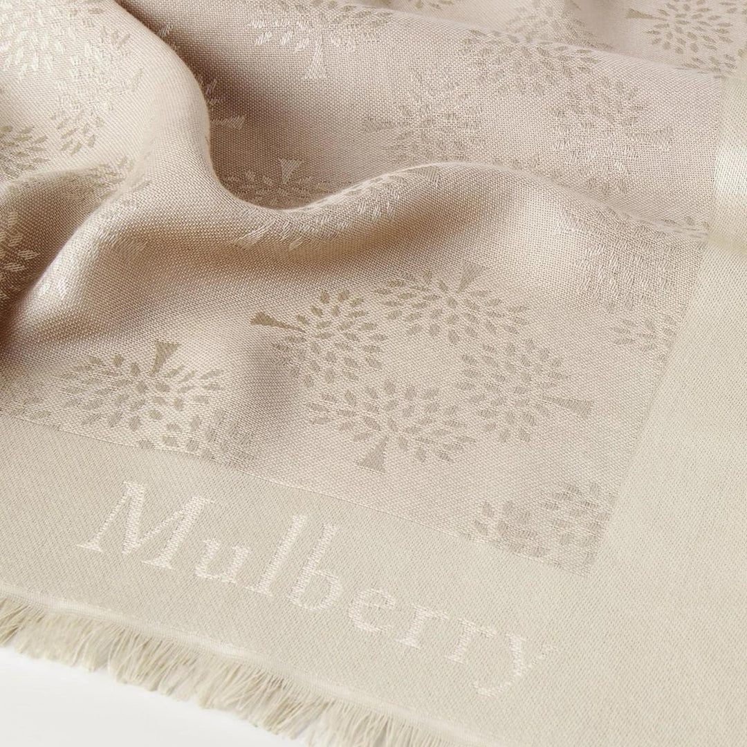 Club21 - Mulberry - Mulberry Tree Square Cashmere Taupe Cotton Silk Blend - SCARVES - Green