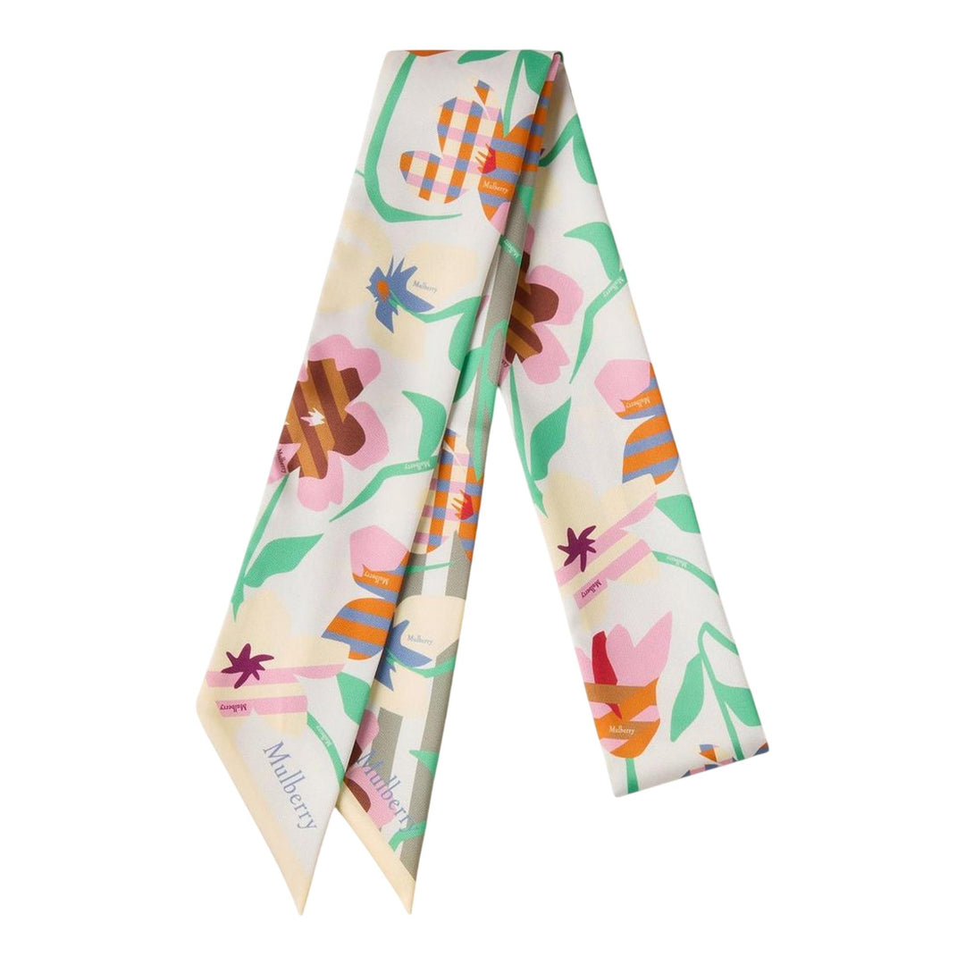 Club21 - Mulberry - Skinny Scarf - Graphic Floral Linen Green & Buttermilk Recycled Polyester - SCARVES - Green