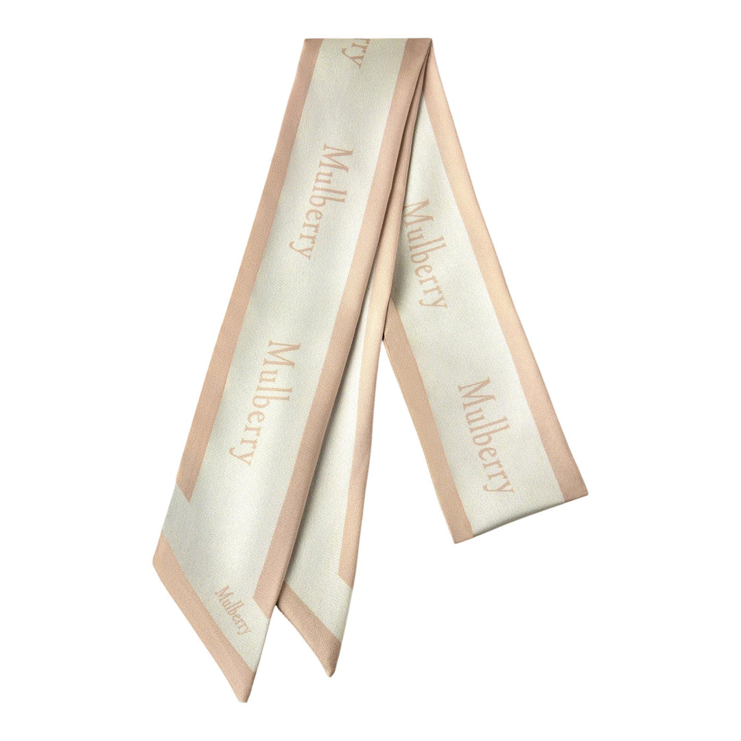 Club21 - Mulberry - Skinny Scarf Logo Boarder Maple & Chalk Recycled Polyester - SCARVES - Maple-Chalk