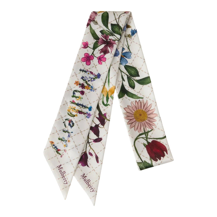 Club21 - Mulberry - Skinny Scarf - Wild Floral Eggshell Recycled Polyester - SCARVES - Off-White