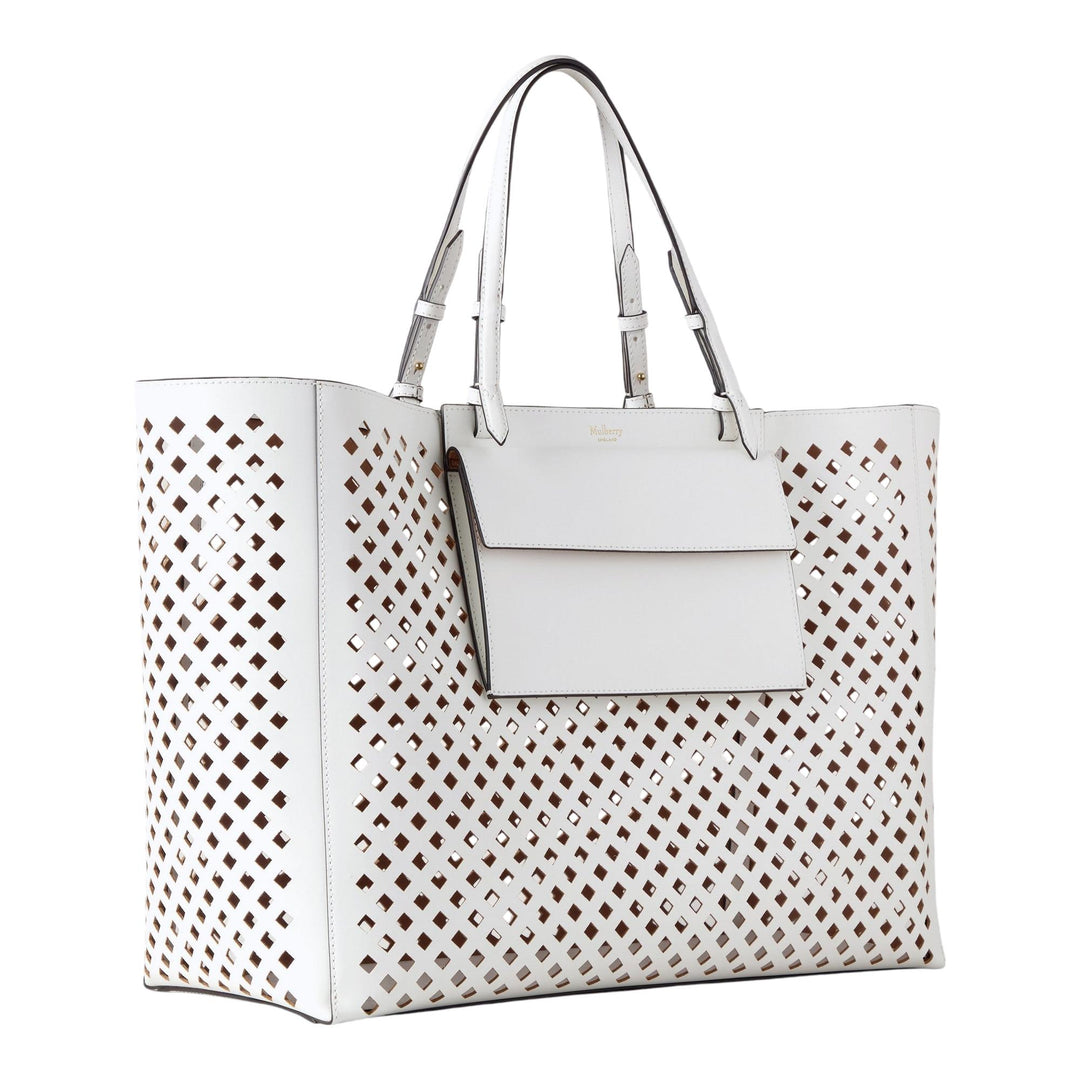 Club21 - Mulberry - Xl Perforated Tote White Perforated Leather - LARGE TOTES - White