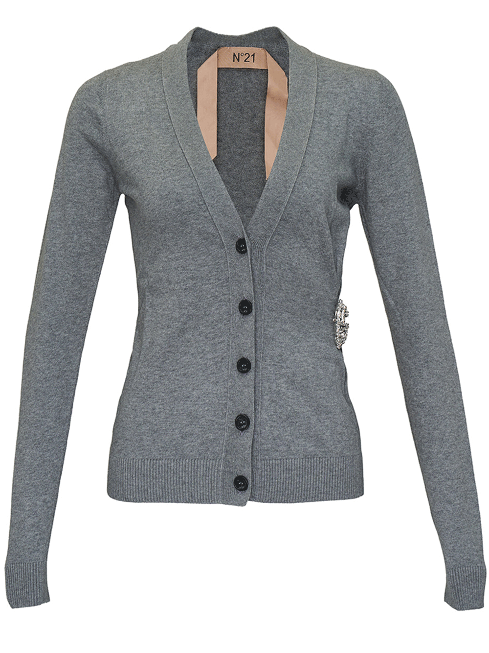 N21-V-Neck-Cardigan-Jersey-With-Brooch-Grey-1