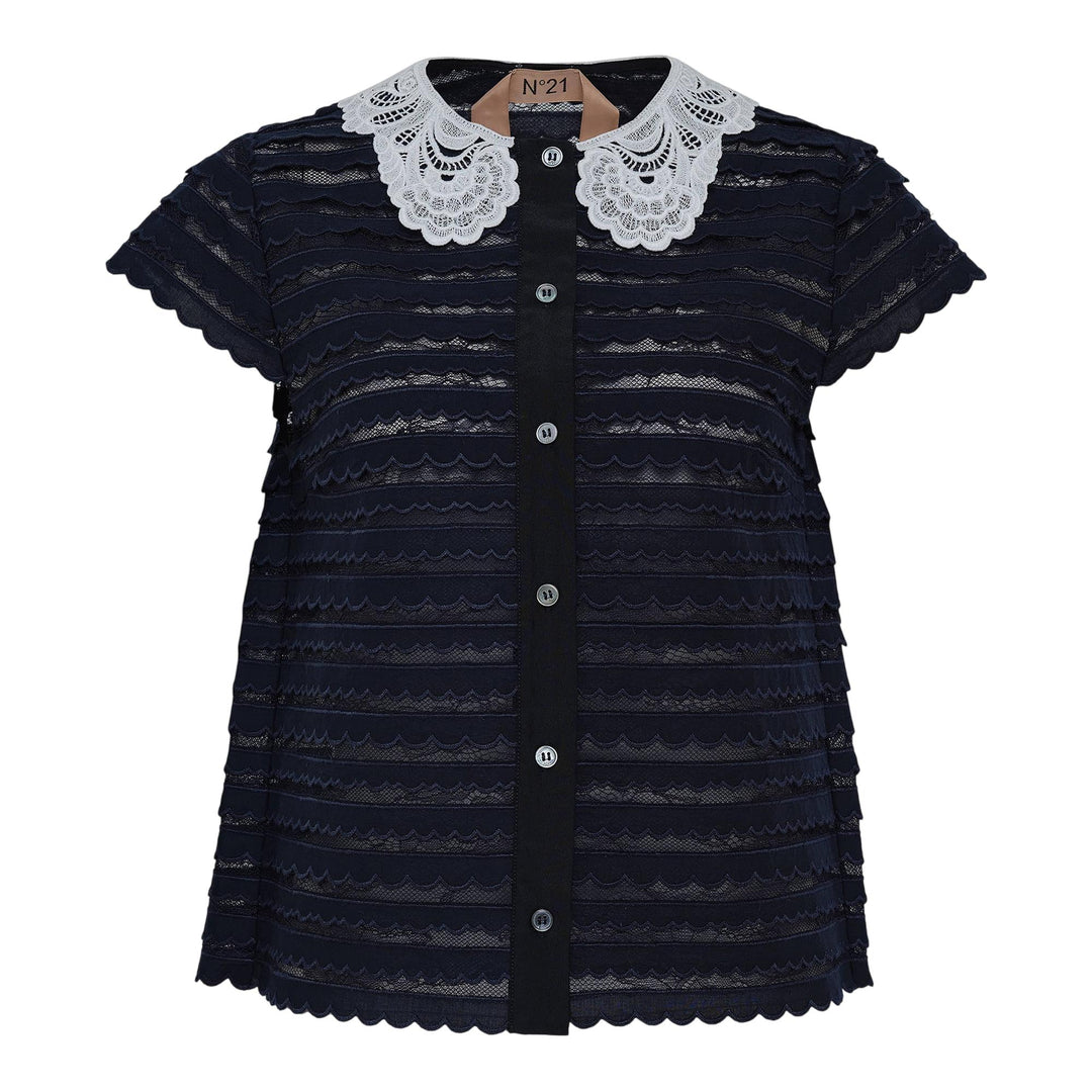 Club21 - N21 - Peterpan Collar Scallop Top - BLOUSES - Dark Blue