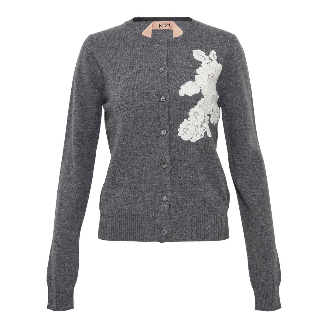 Club21 - N21 - Wool Cardigan With Flower Lace - CARDIGANS - Grey