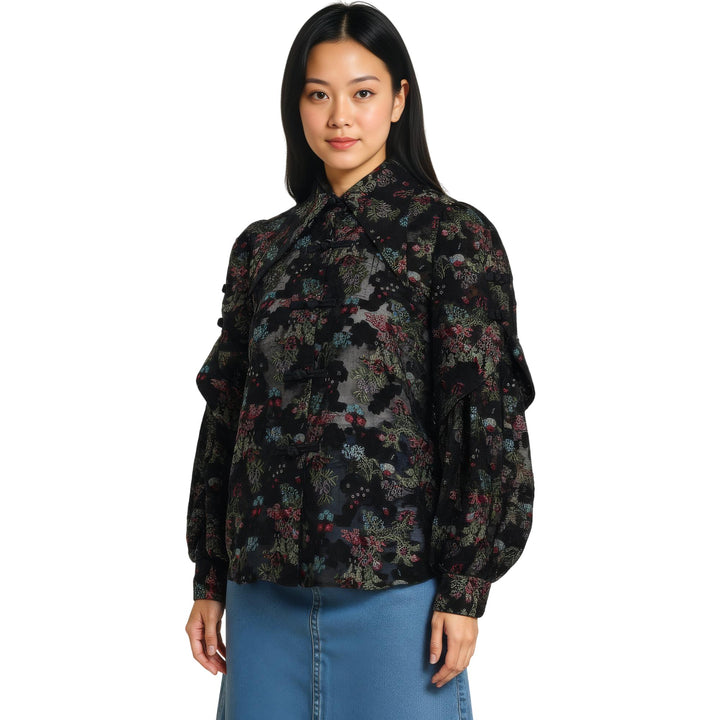 Club21 - Noir Kei Ninomiya - Floral Pattern Cut Jacquard Top - BLOUSES - Multi
