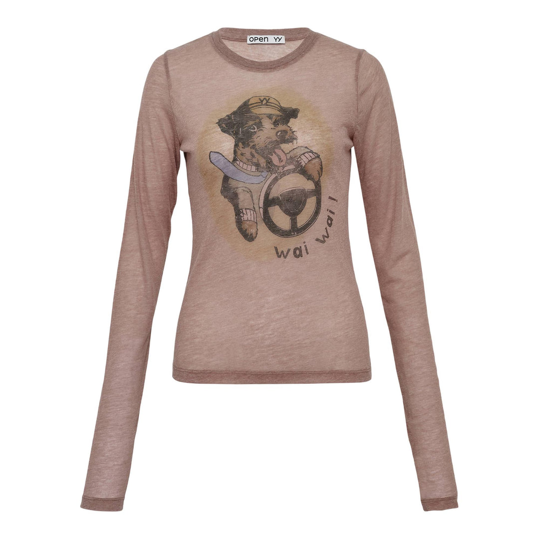 Club21 - OPEN YY - Pet Club Sheer Long Sleeve Top - WOVEN TOPS - Beige