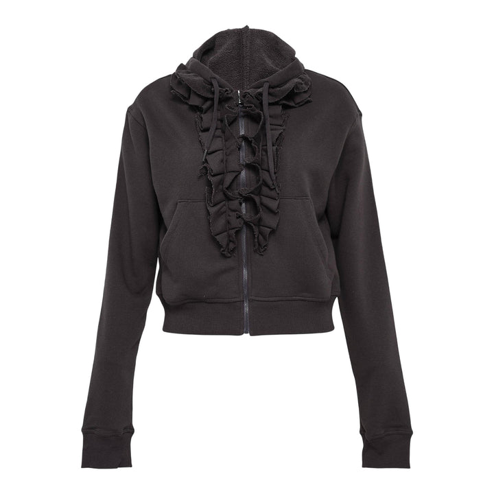 Club21 - OPEN YY - Ruffle Hoodie - SWEATERS - Charcoal