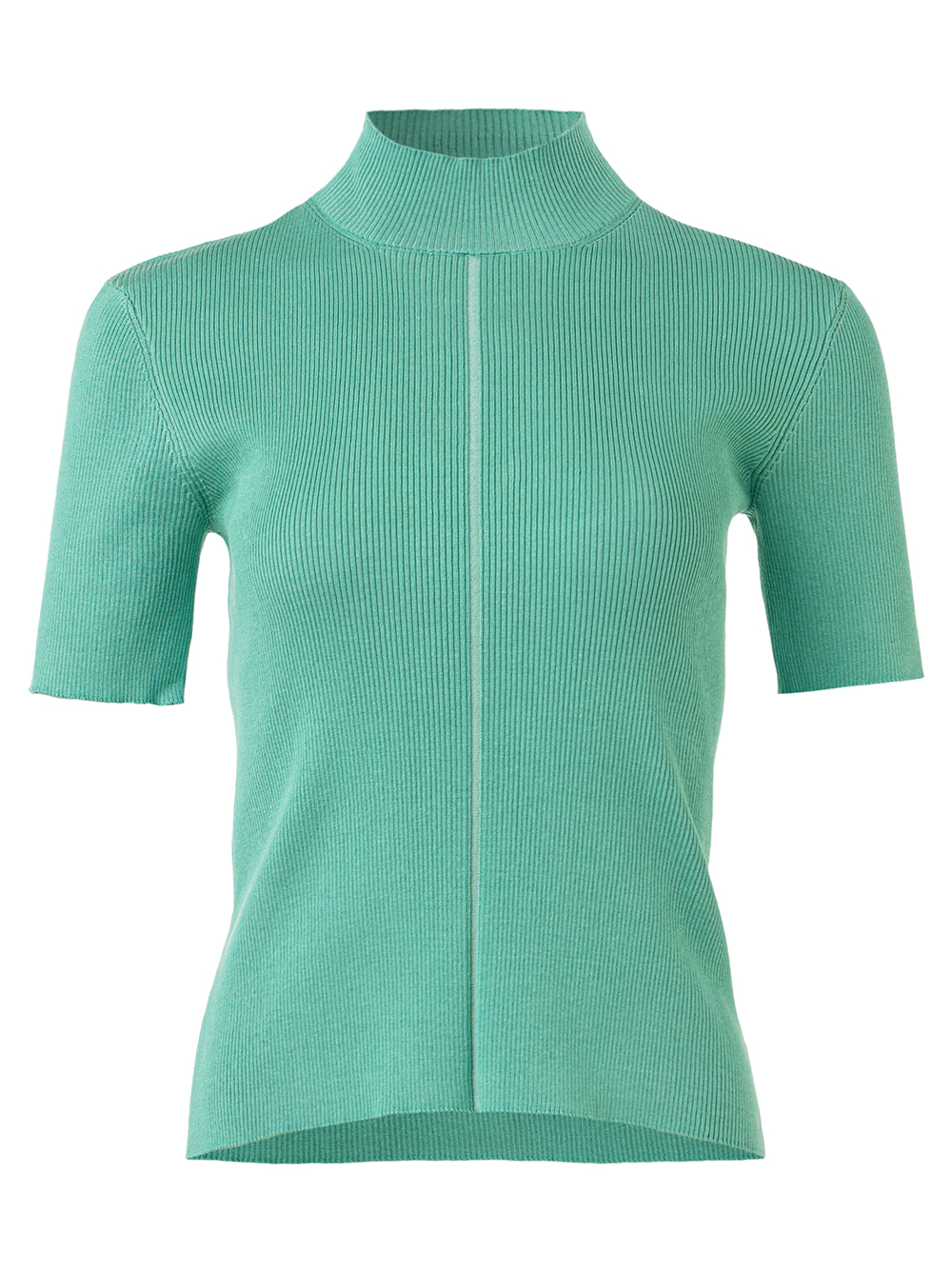 Oscar-de-la-Renta-Short-Sleeve-Mock-Neck-Ribbed-Blouse-Green-1