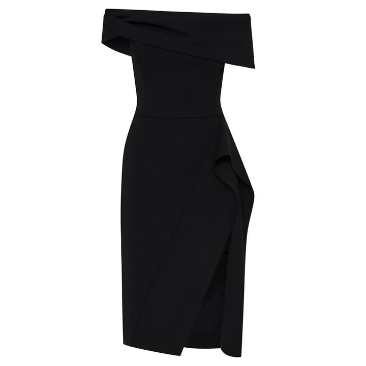 Oscar_de_la_Renta_Ribbon-Detailed_Off_Shoulder_Cocktail_Dress_Black