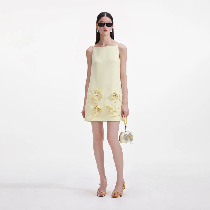Yellow Crepe Flower Mini Dress