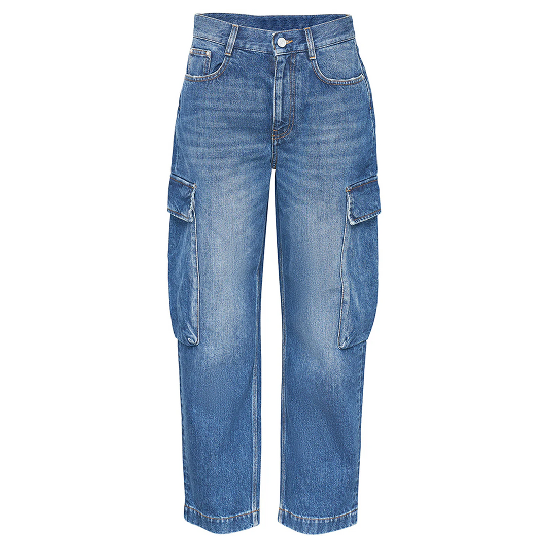 深藍色復古九分工裝褲