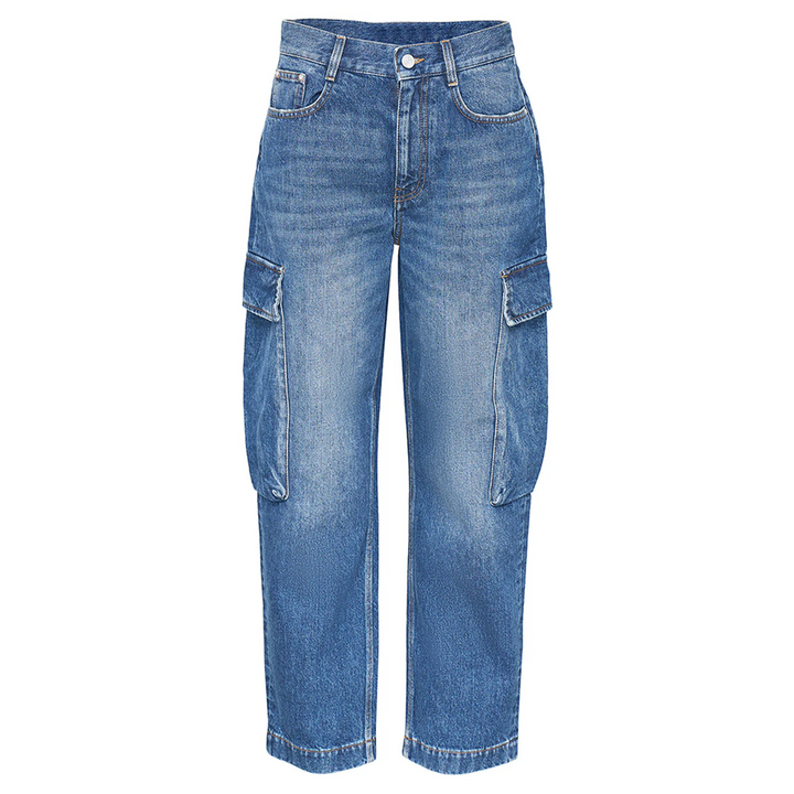 深藍色復古九分工裝褲