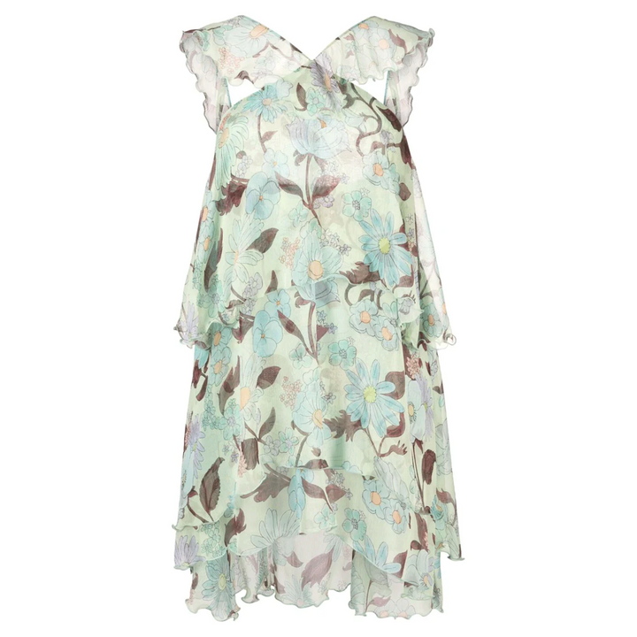 Garden Print Frill Mini Dress