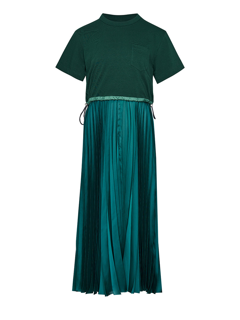     Sacai-Cotton-Jersey-X-Satin-Dress-Green-1