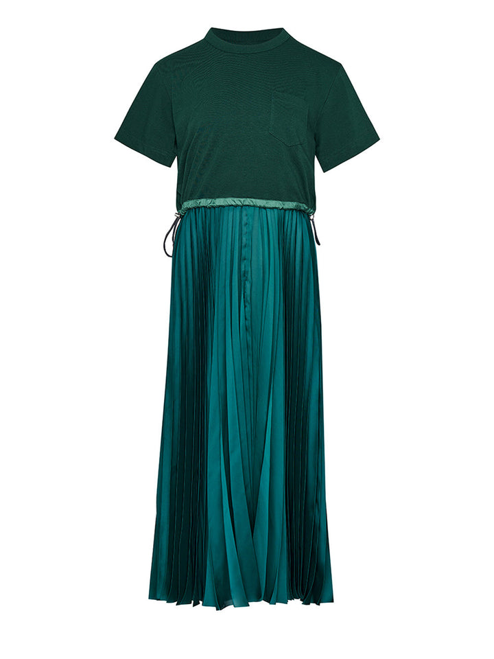     Sacai-Cotton-Jersey-X-Satin-Dress-Green-1