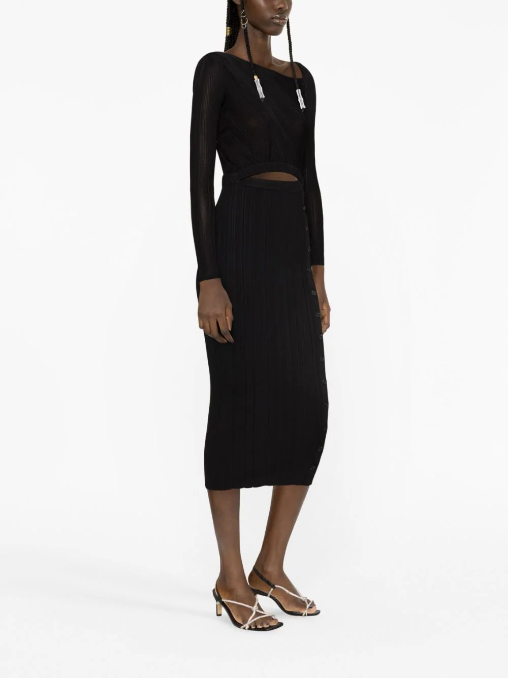 Self Portrait Black Knit Midi Dress Black 3